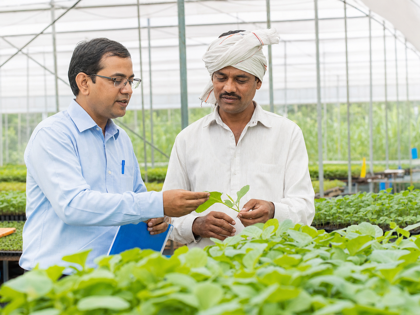 Indian agricultural scientist working with a farmer